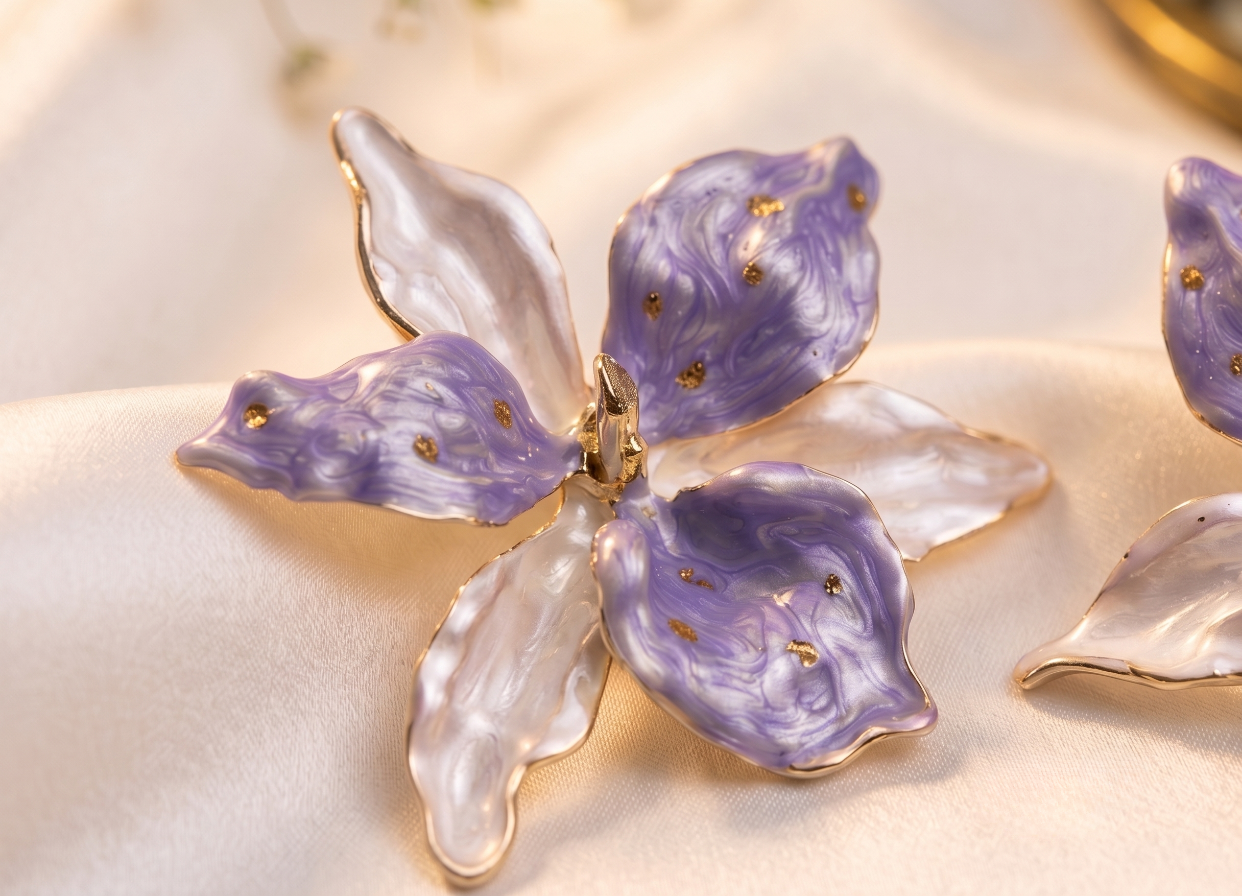Lavender & White Dual-Tone Enamel Floral Earrings – anti-tarnish by PremRaga