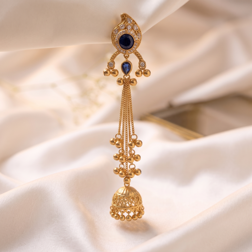 Navy Blue Kundan Long Gold-tone Jhumki