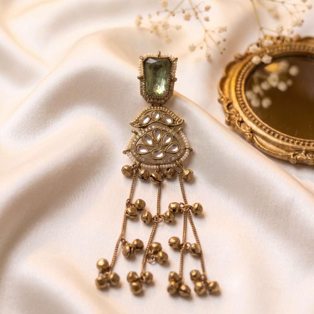 Mint Green Kundan Long Kashmiri Jhumki