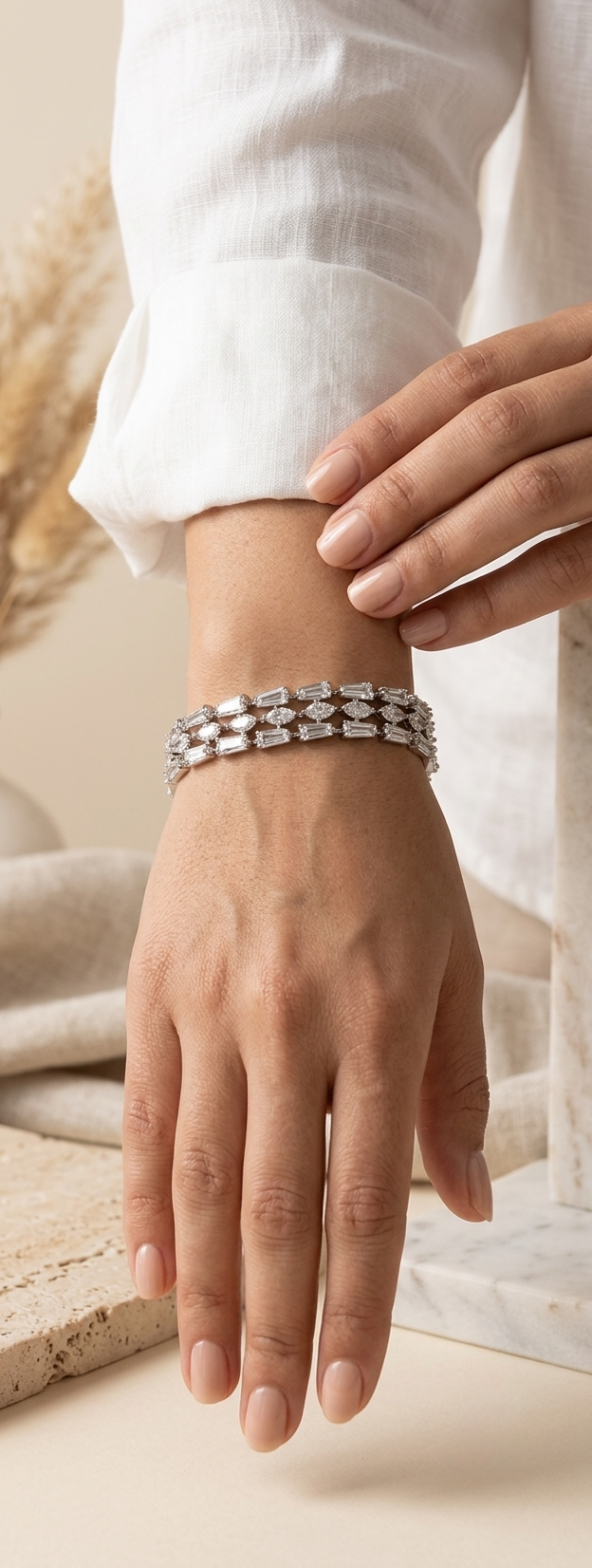 Silver 3-Layer CZ Tennis Bracelet
