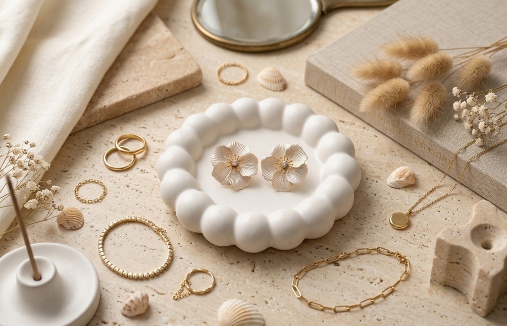 White Pearl Enamel Floral Statement Earrings
