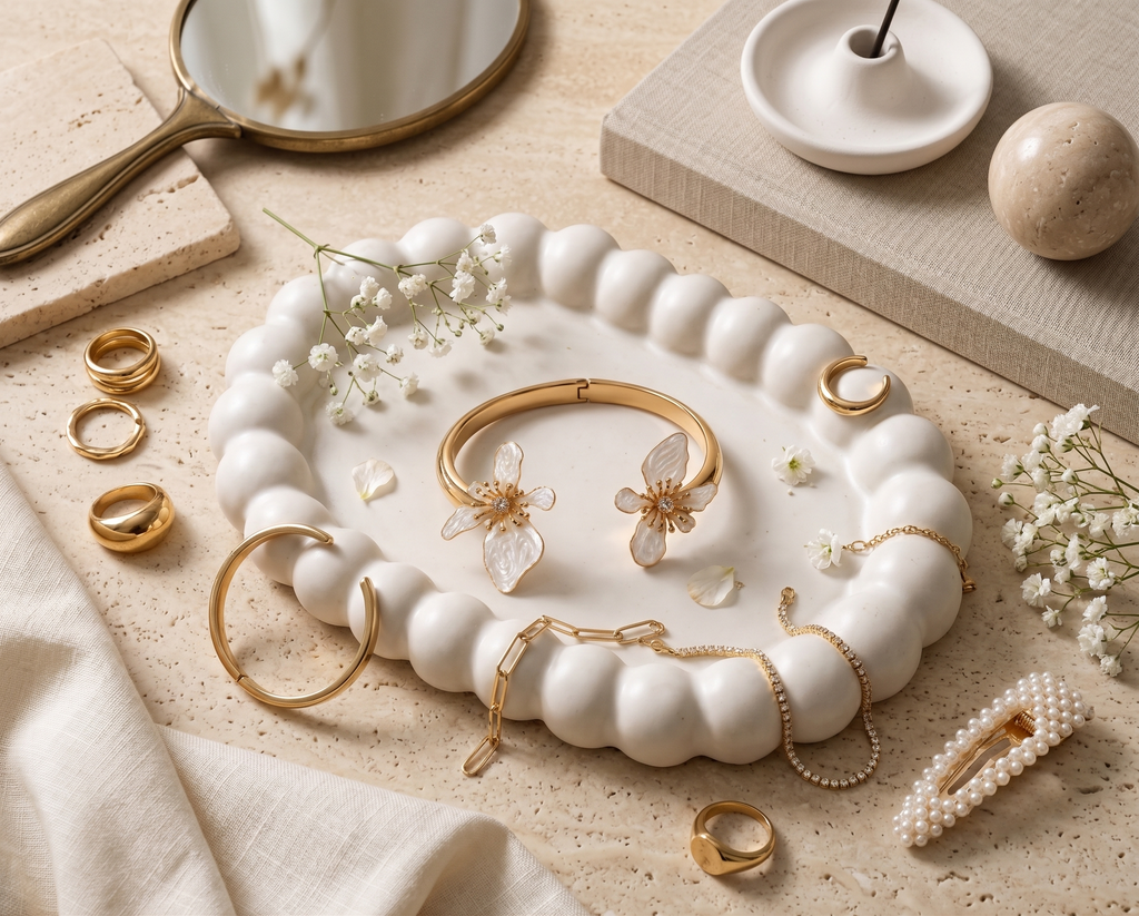 White Ivory Flower Arm Cuff Bracelet