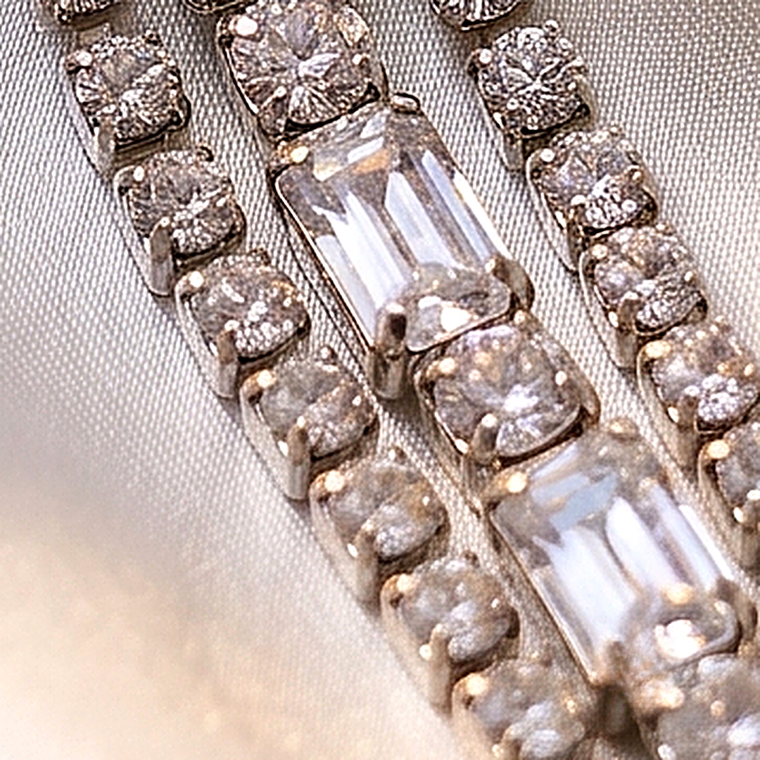 Silver 3-Layer Baguette CZ Tennis Bracelet