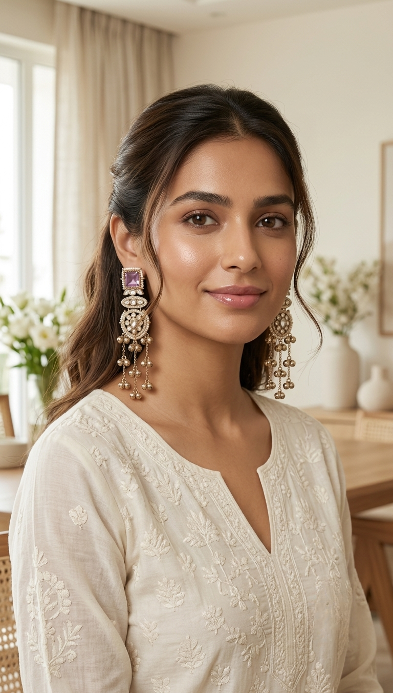 Blush Pink Kundan Long Kashmiri Jhumki