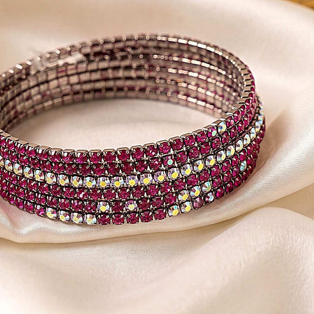 Ruby Rhinestone Stretch Bracelet Stack Set