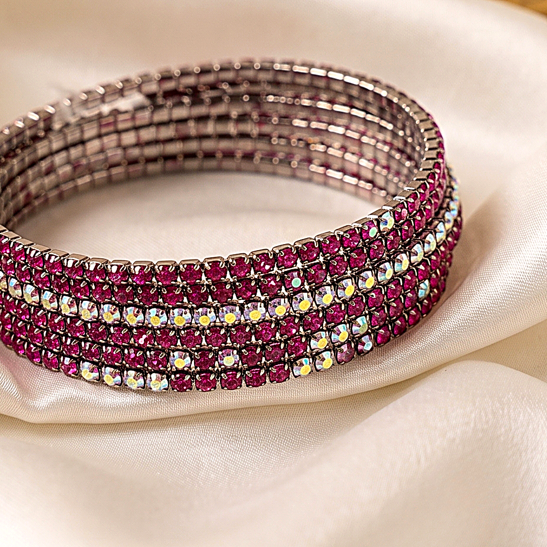 Ruby Rhinestone Stretch Bracelet Stack Set