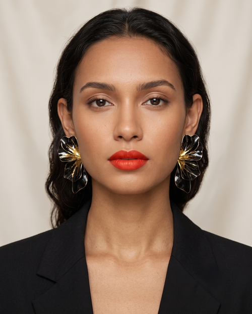 Black Glitter Petal Statement Earrings