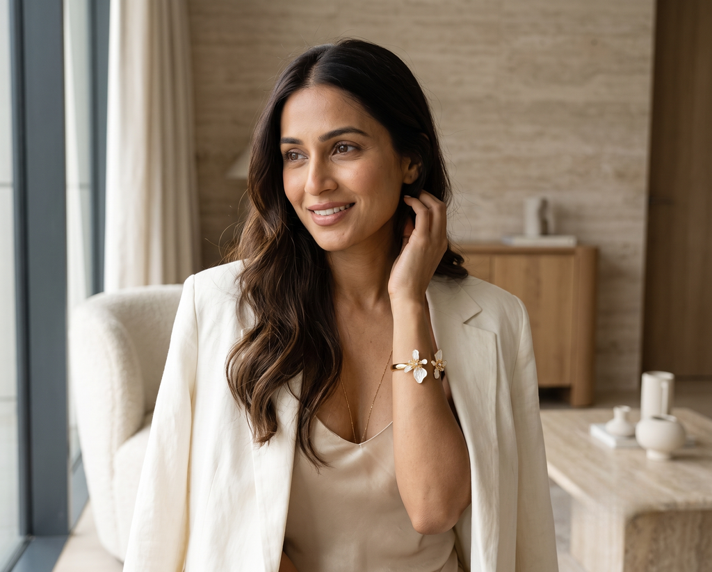 White Ivory Flower Arm Cuff Bracelet