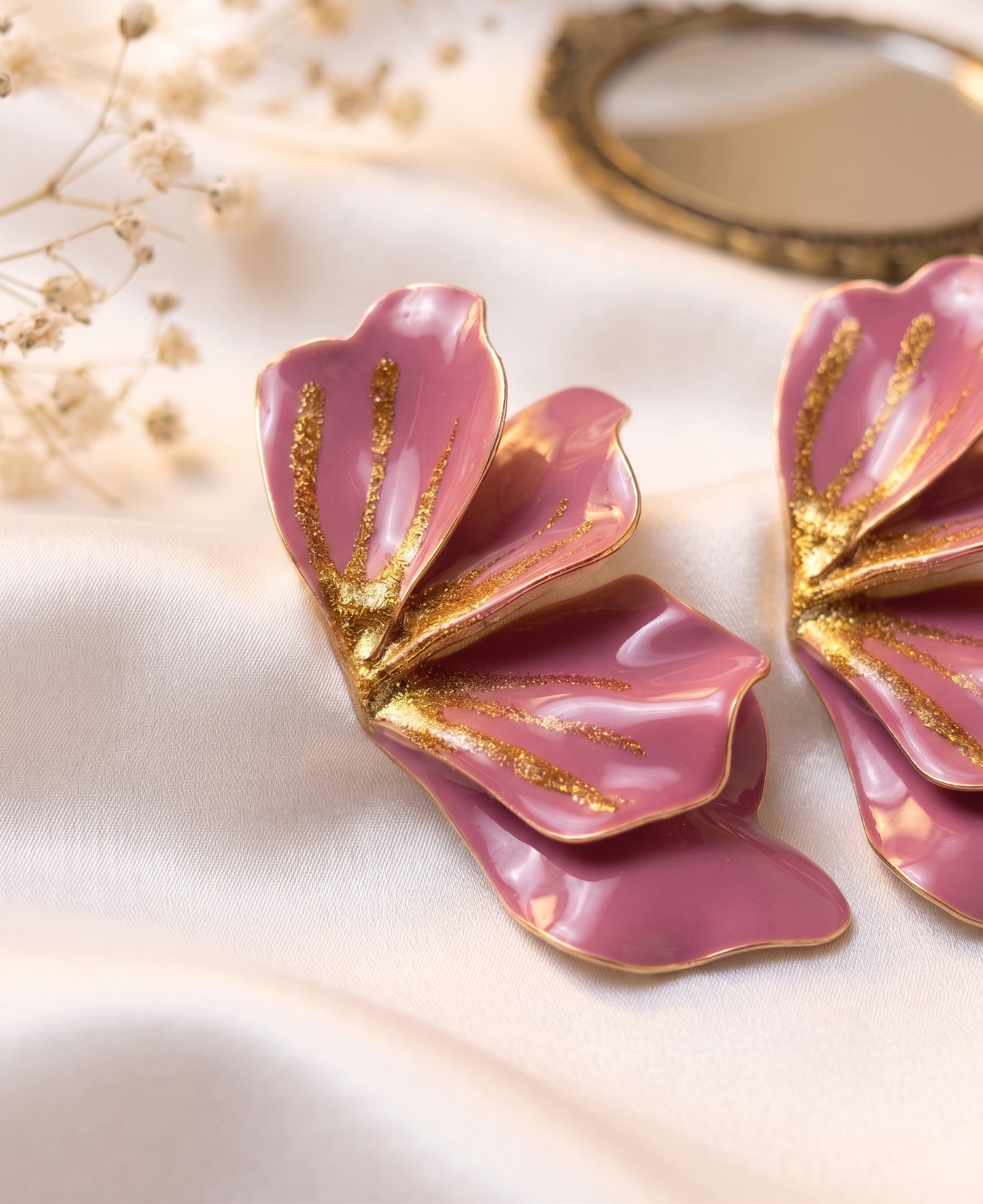 Pink Glitter Petal Statement Earrings – anti-tarnish by PremRaga