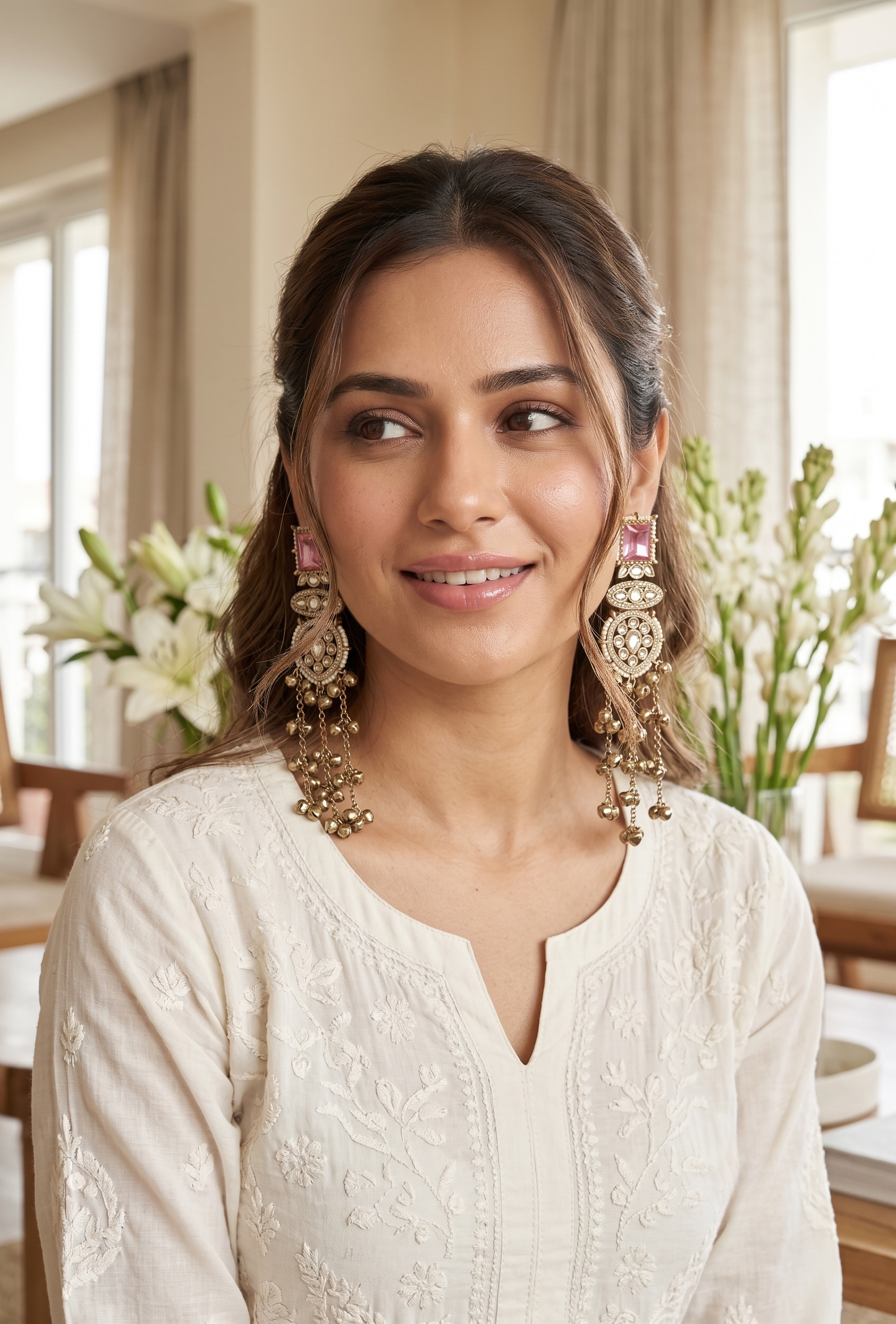 Rose Pink Kundan Long Kashmiri Jhumki