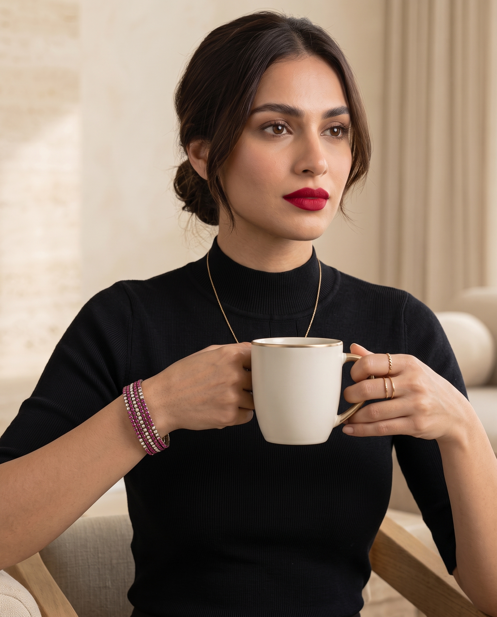 Ruby Rhinestone Stretch Bracelet Stack Set