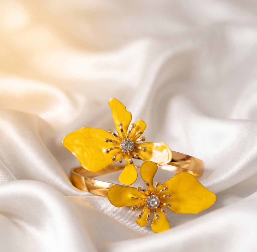 Yellow Flower Enamel Arm Cuff Bracelet