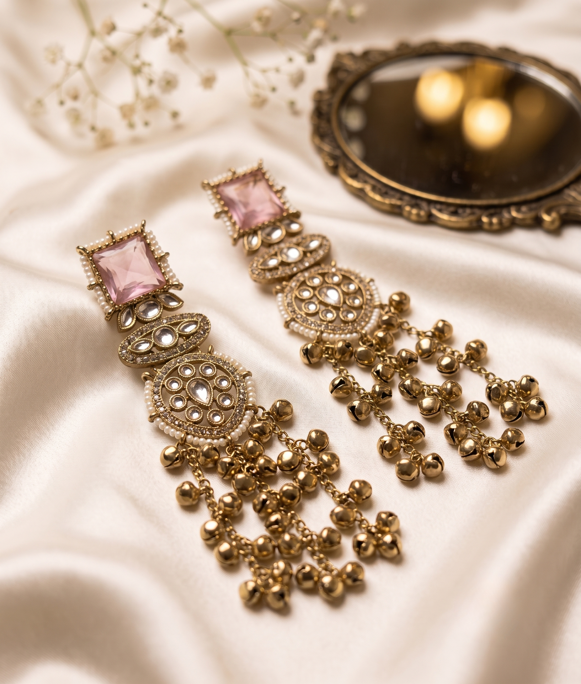Blush Pink Kundan Long Kashmiri Jhumki – anti-tarnish earrings by PremRaga