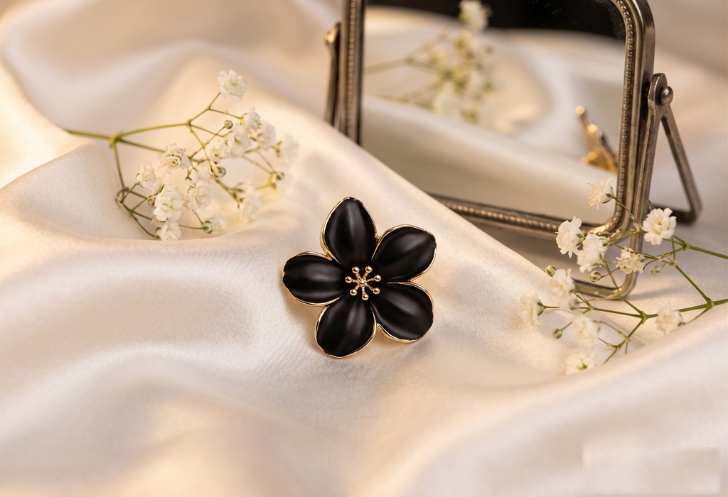 Midnight Orchid Enamel Floral Ring – anti-tarnish by PremRaga