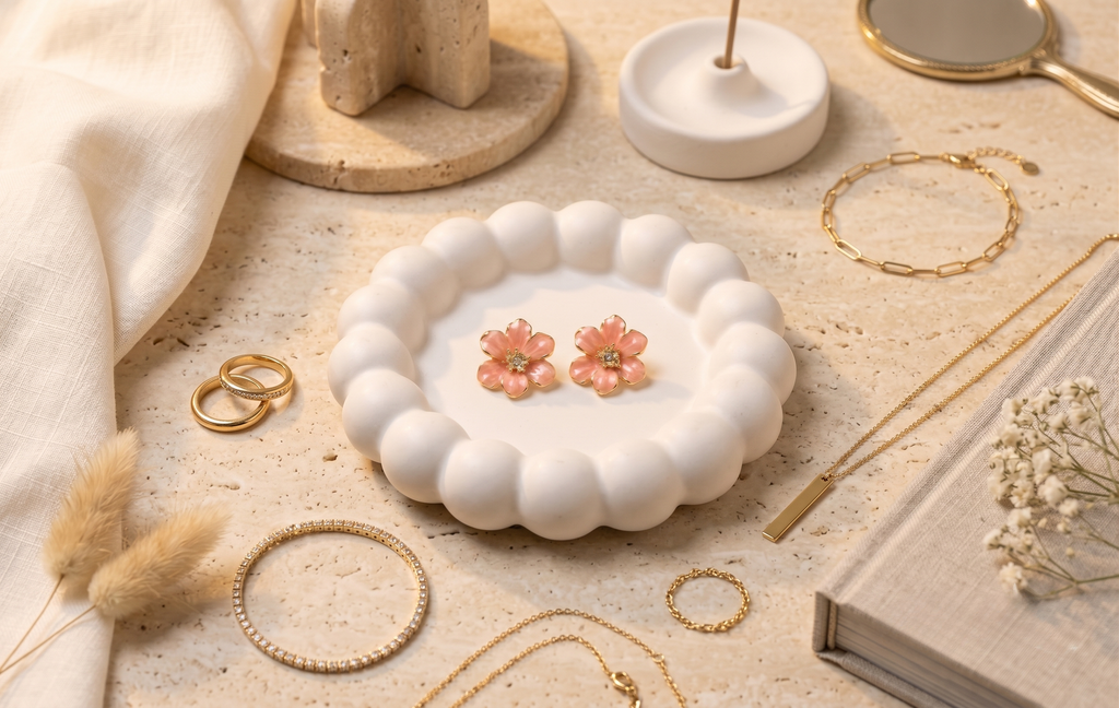 Peach Floral Studs – anti-tarnish earrings by PremRaga