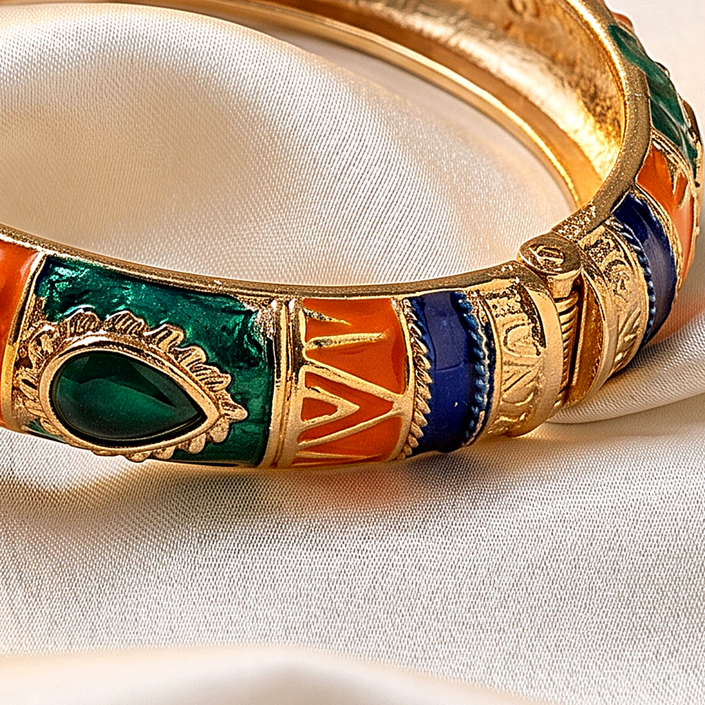 Navy & Orange Stone Meenakari Kada (Set of 2)