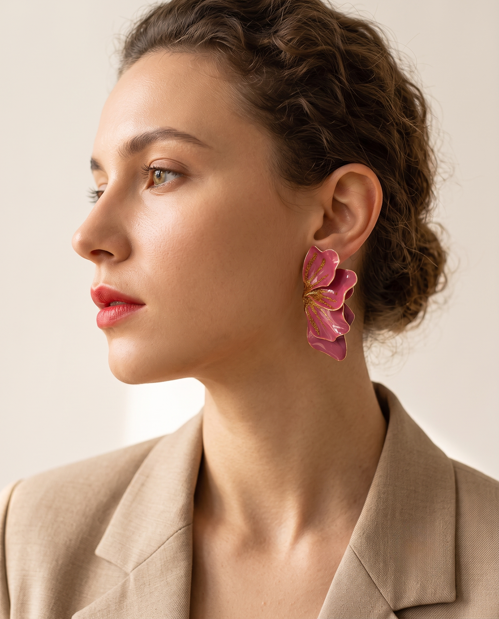 Pink Glitter Petal Statement Earrings