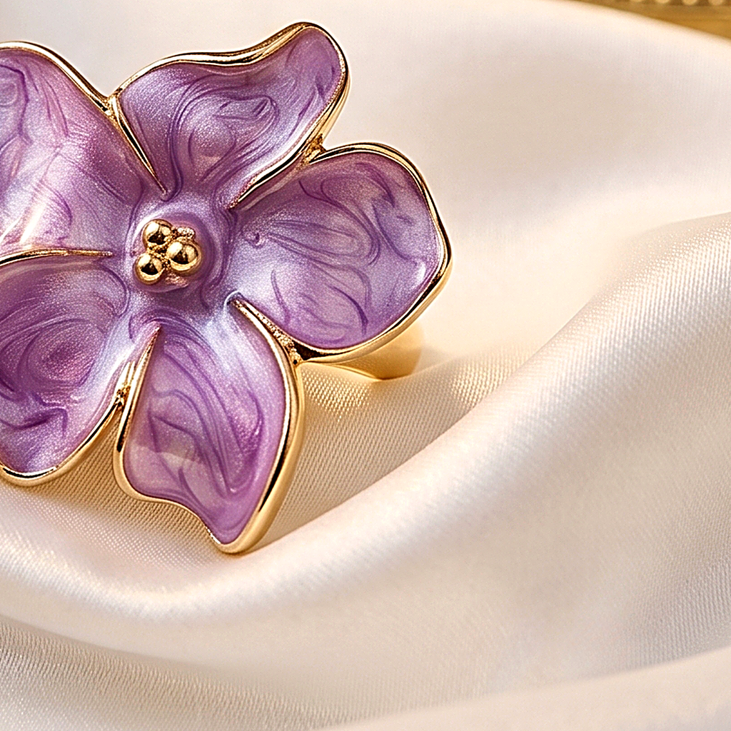 Lavender Bloom Enamel Floral Ring
