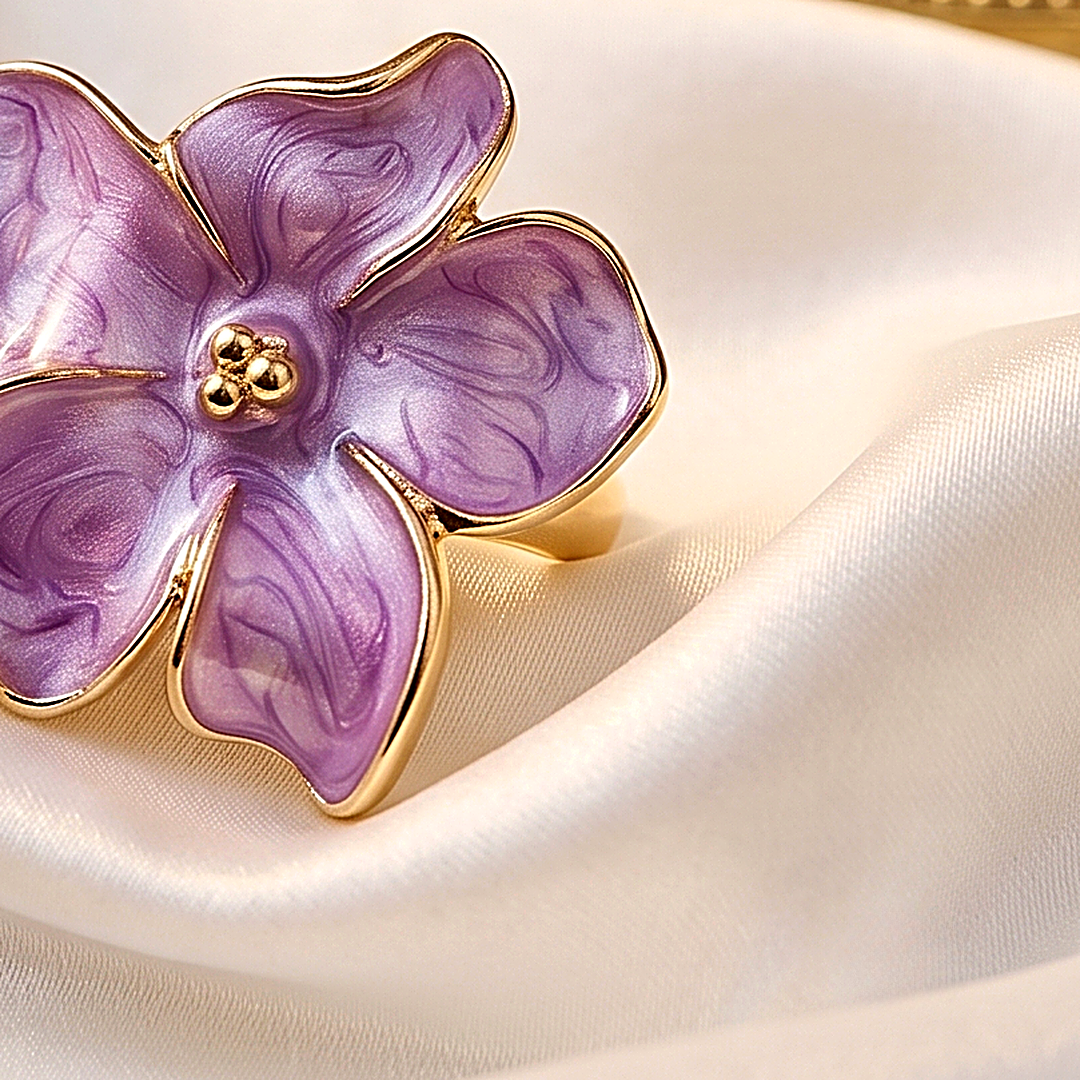 Lavender Bloom Enamel Floral Ring