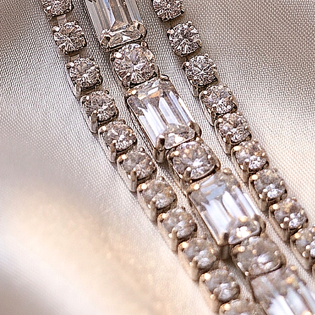 Silver 3-Layer Baguette CZ Tennis Bracelet