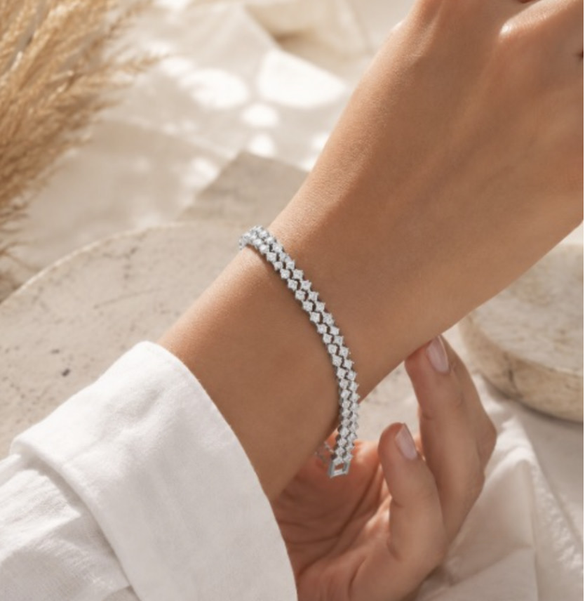 Silver 2-Layer Round CZ Tennis Bracelet – anti-tarnish by PremRaga