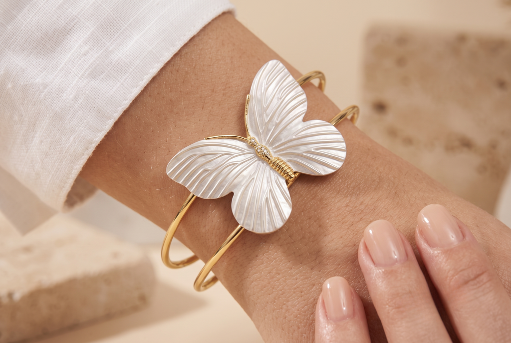 White Butterfly Pearl Arm Cuff Bracelet – anti-tarnish by PremRaga