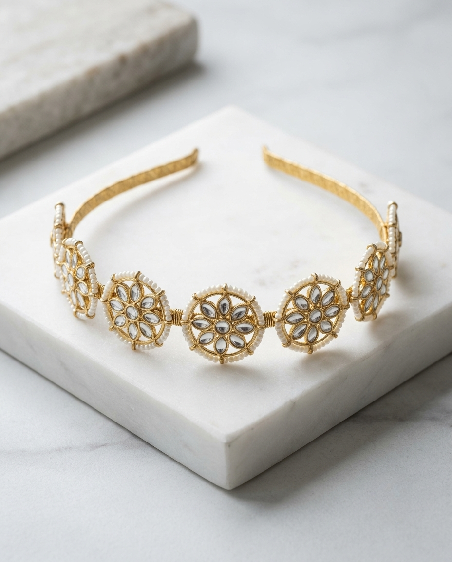 Crowning Glory kundan hairband on marble