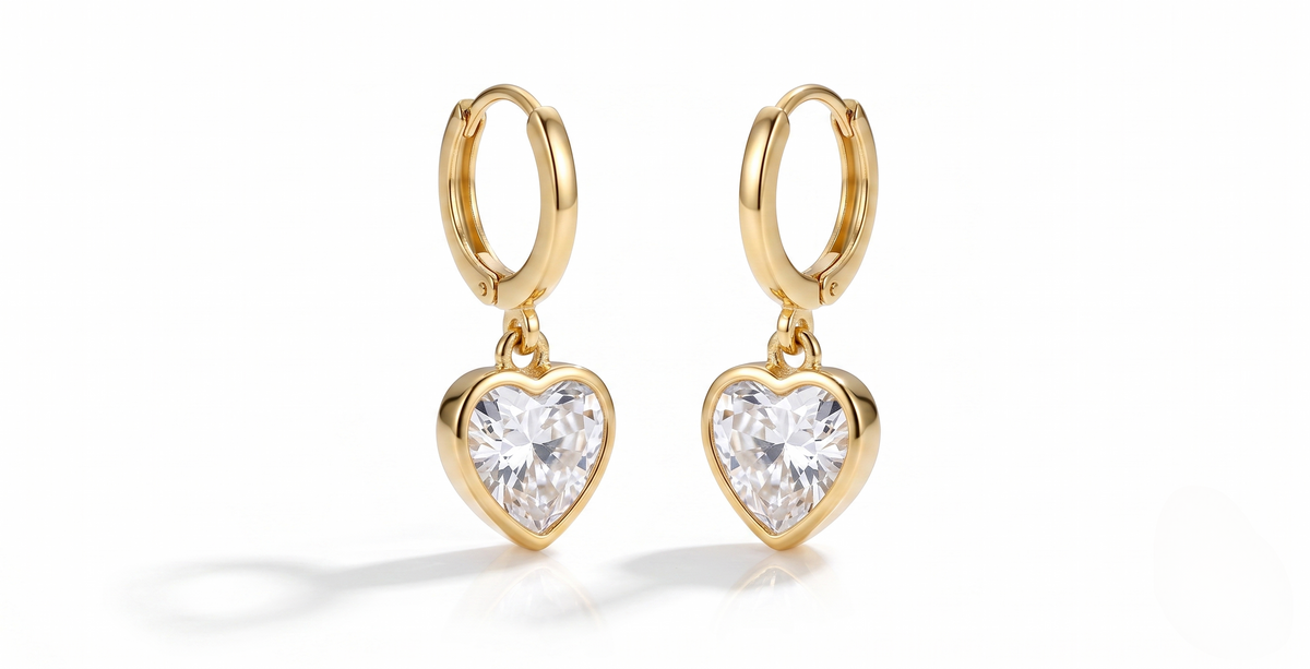 Dewdrop Trio (Heart) — Crystal Drop Huggie Hoops · Set of 3